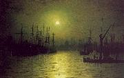 Atkinson Grimshaw Nightfall Down the Thames painting